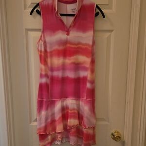 Pink and White Sleeveless V-Neck Sundress‎